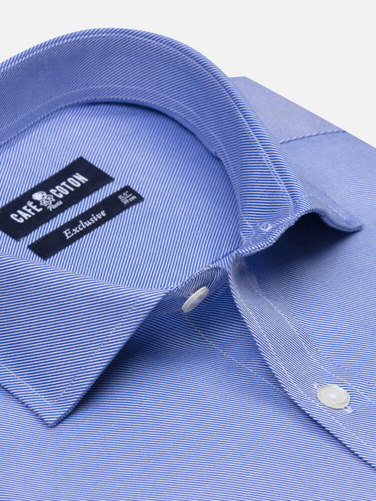 Blauw keperstof slim fit overhemd - Extra lange mouwen