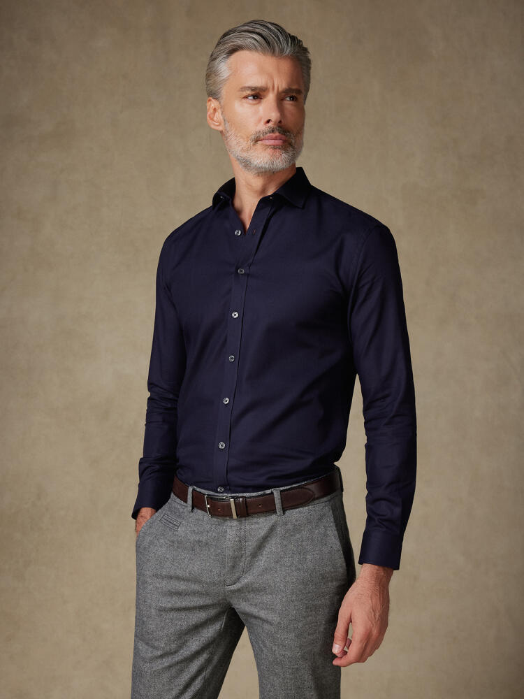 Navy keperstof slim fit overhemd - Extra lange mouwen