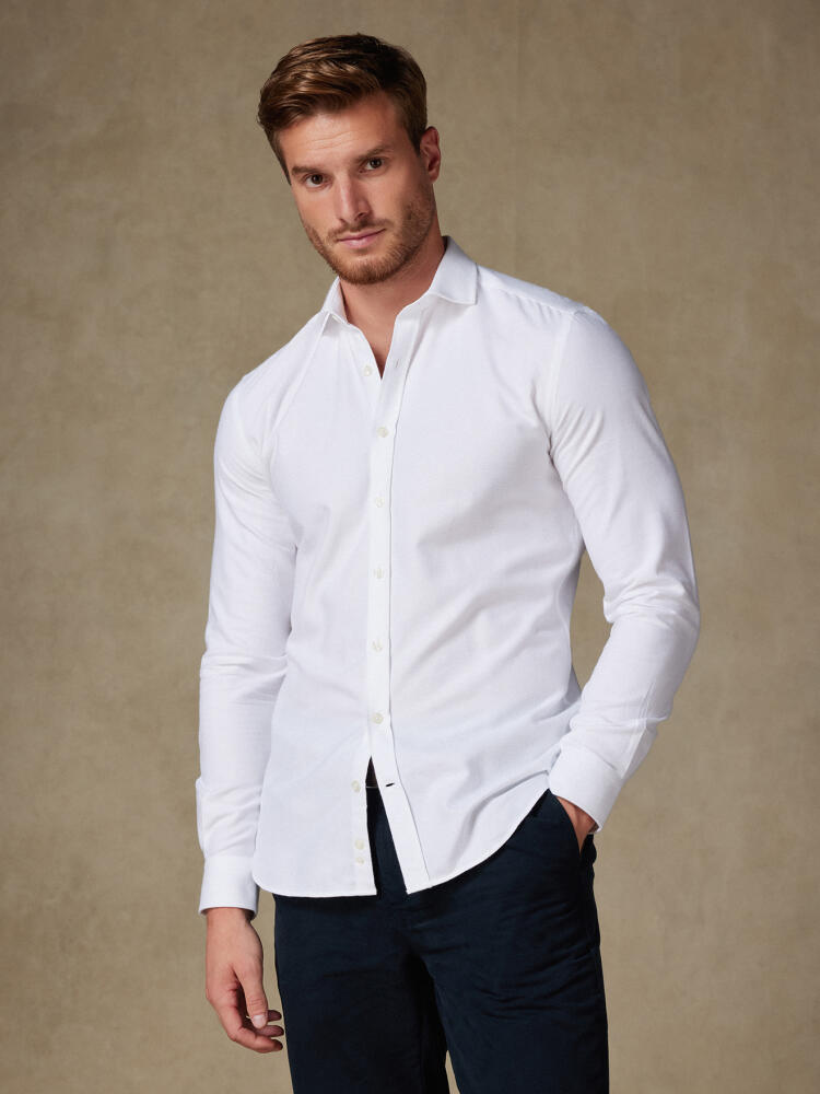 Chemise cintrée Vils en oxford brushed blanc - Grande longueur de manche