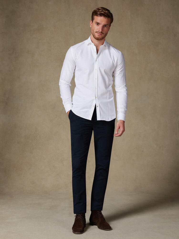 Chemise cintrée Vils en oxford brushed blanc - Grande longueur de manche