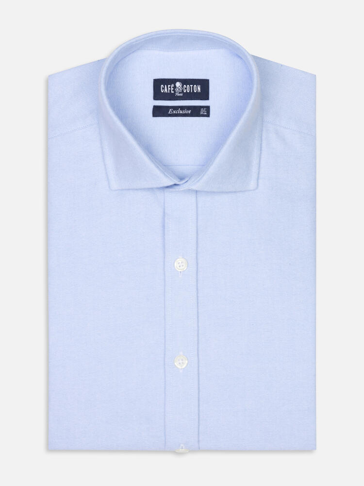 Vils Hemelsblauw geborsteld Oxford slim fit overhemd- Extra lange mouwen