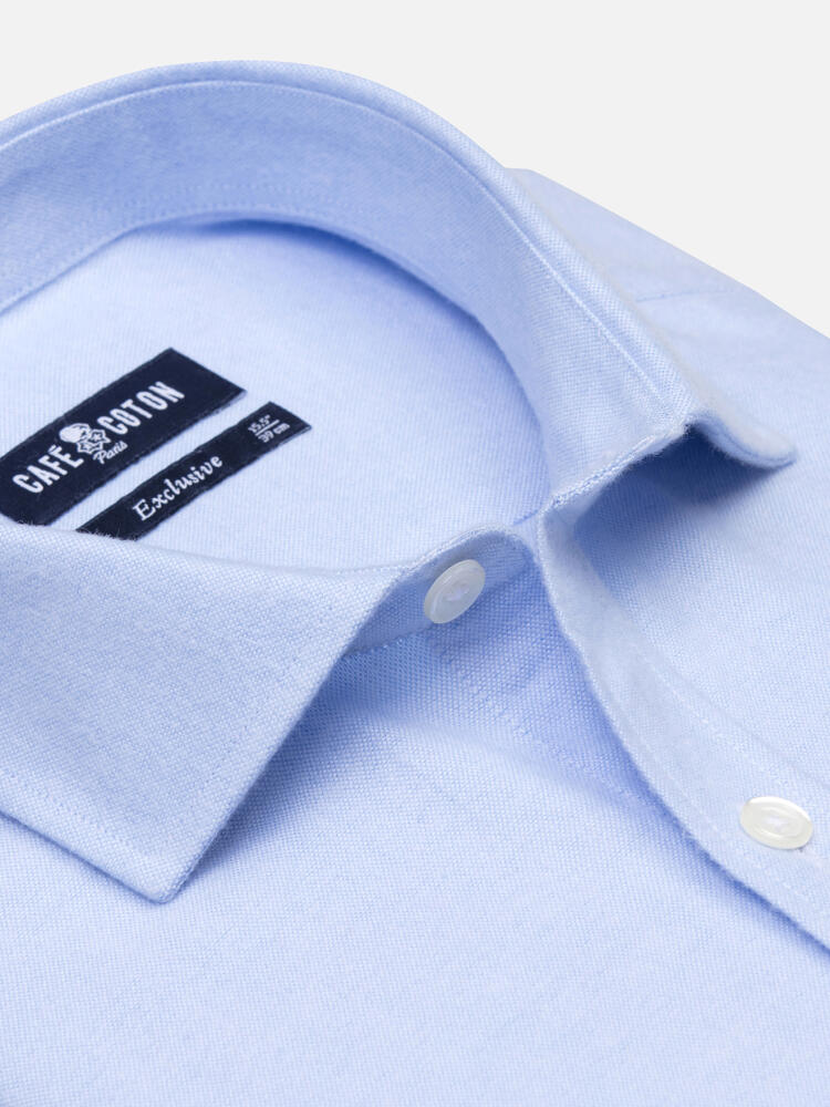 Vils Hemelsblauw geborsteld Oxford slim fit overhemd- Extra lange mouwen
