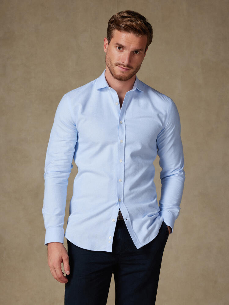 Vils Hemelsblauw geborsteld Oxford slim fit overhemd- Extra lange mouwen