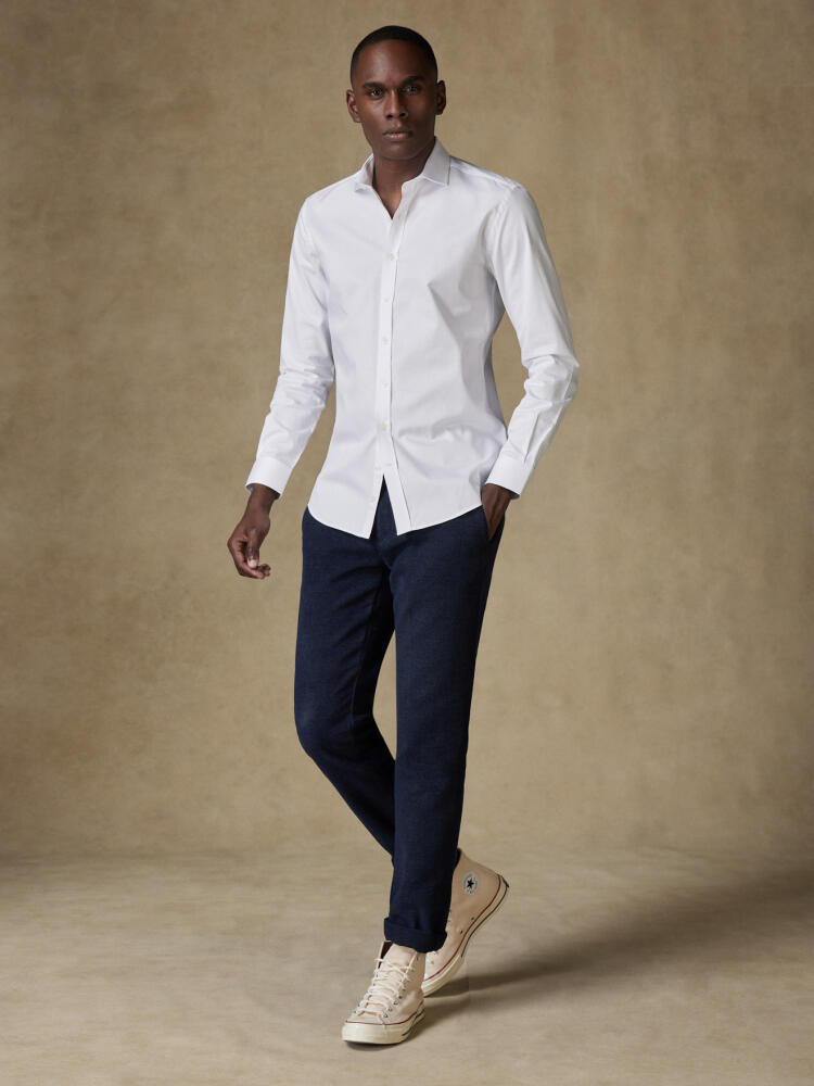 Camicia slim fit in piqué bianco - Manica Lunga