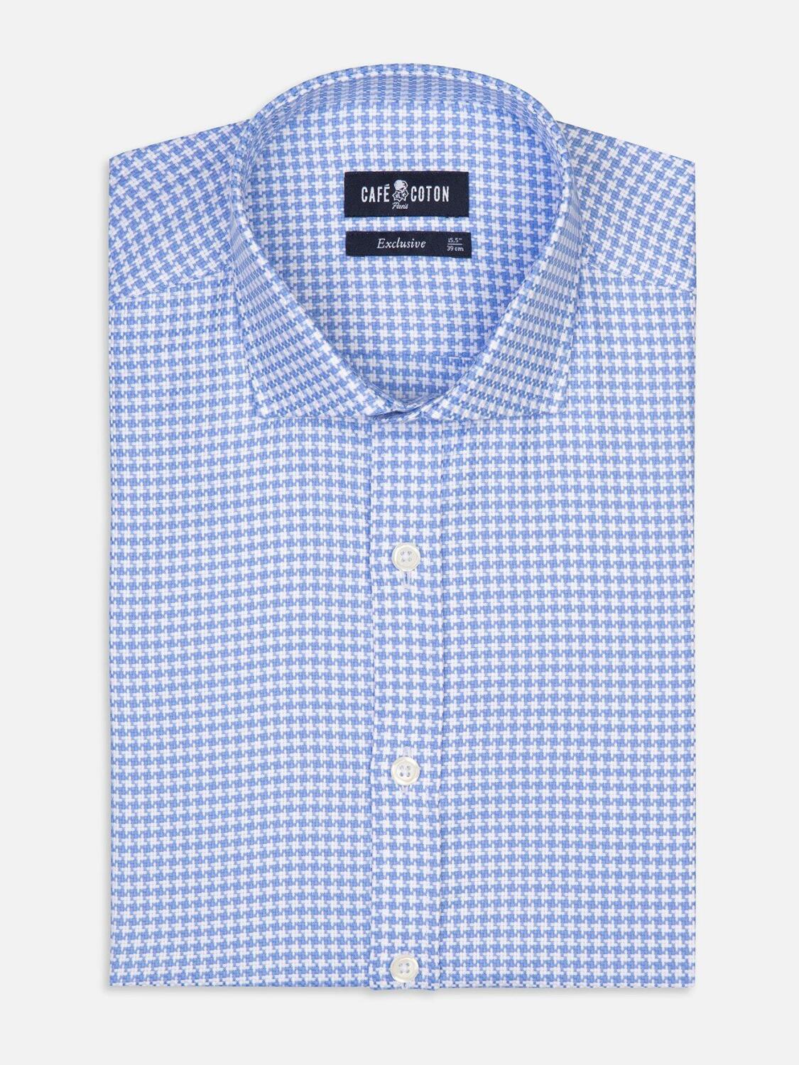 Chemise cintr&eacute;e Zack en natt&eacute; ciel - Grande Longueur de Manches