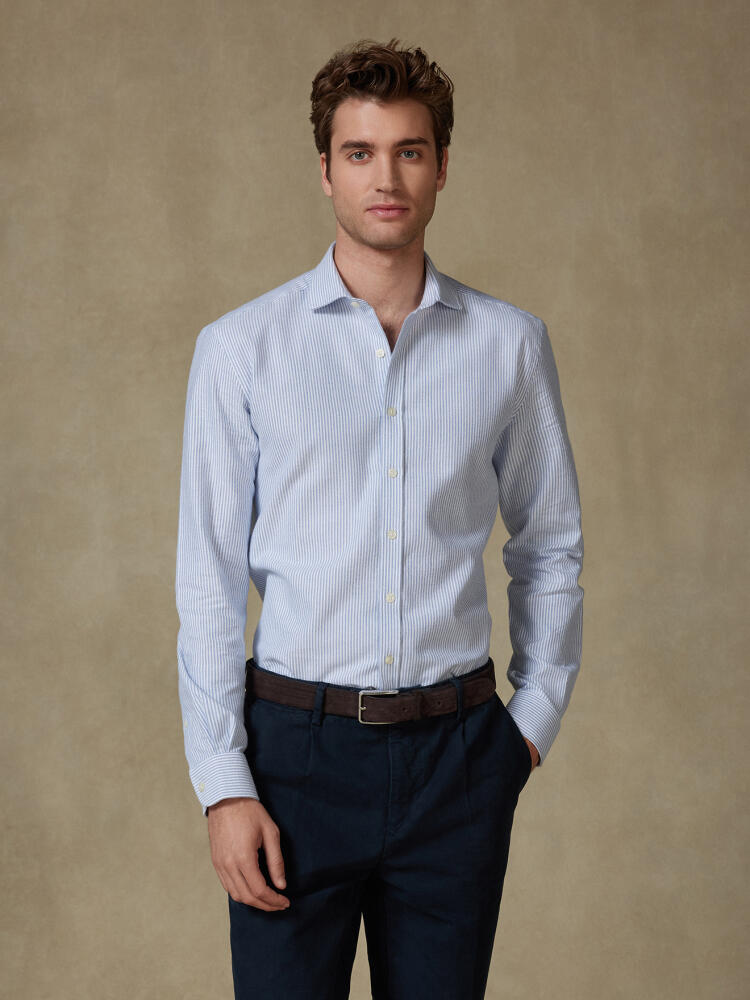 Grab blue brushed oxford slim fit shirt