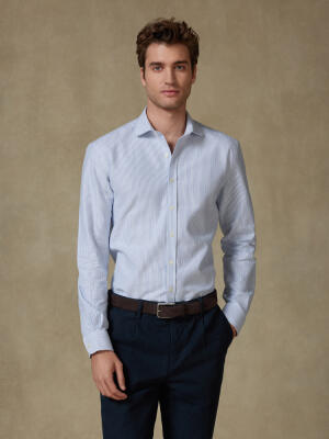 Grab blue brushed oxford slim fit shirt