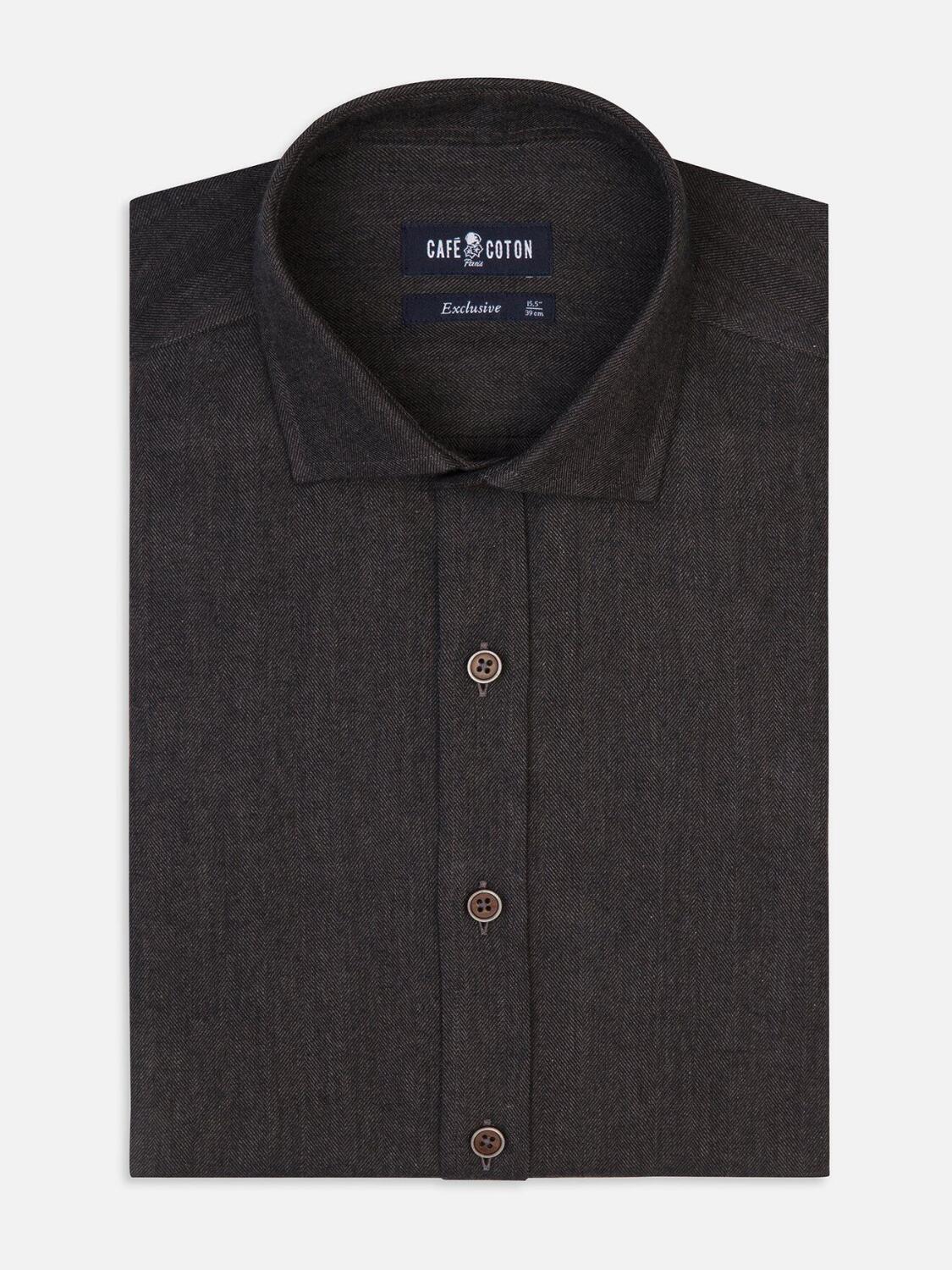 Chemise cintrée Hall anthracite en flanelle