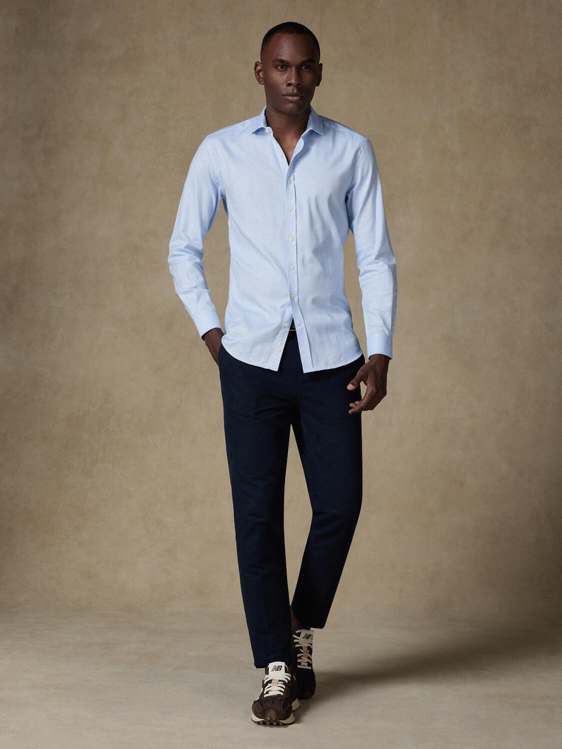 Camicia slim fit di flanella Hall celeste