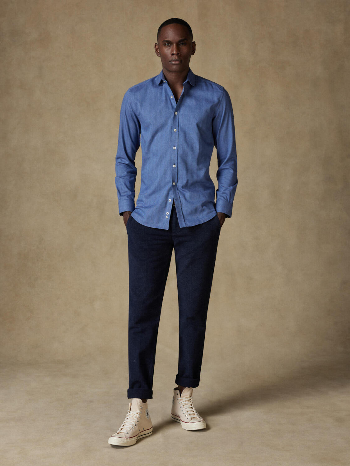 Camicia slim fit Hall in flanella blu