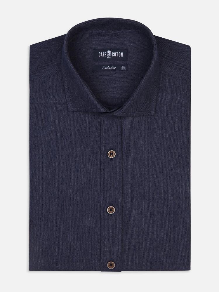 Hall navy blue flannel slim fit shirt