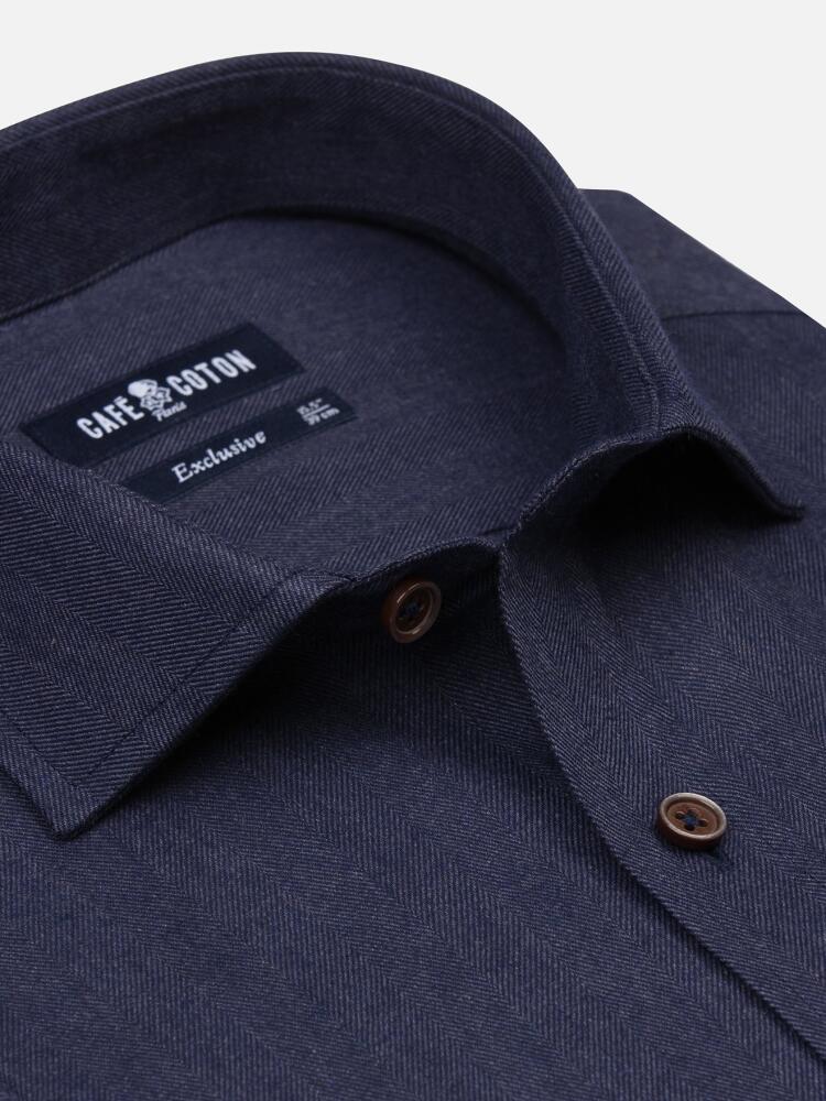 Hall navy blue flannel slim fit shirt