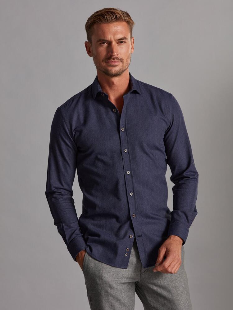 Hall navy blue flannel slim fit shirt