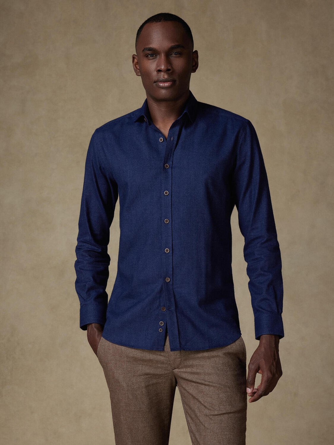 Camicia slim fit di flanella Hall blu scuro