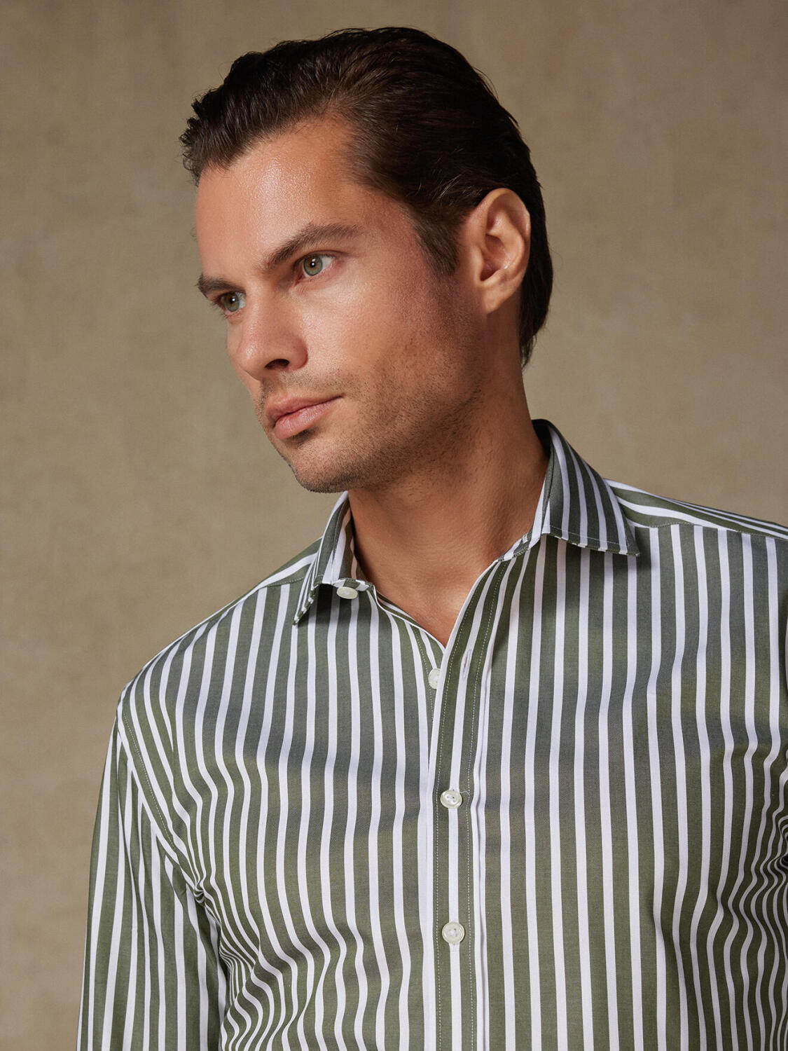 Camicia slim fit Herb a righe kaki