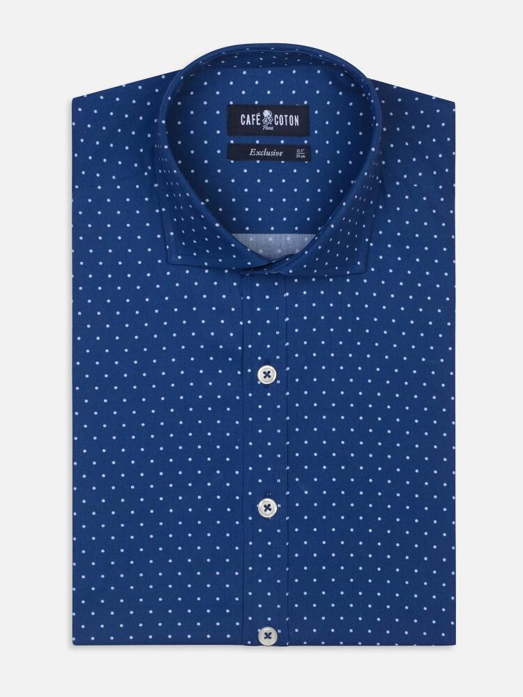 Blue spotted white popelin slim fit shirt