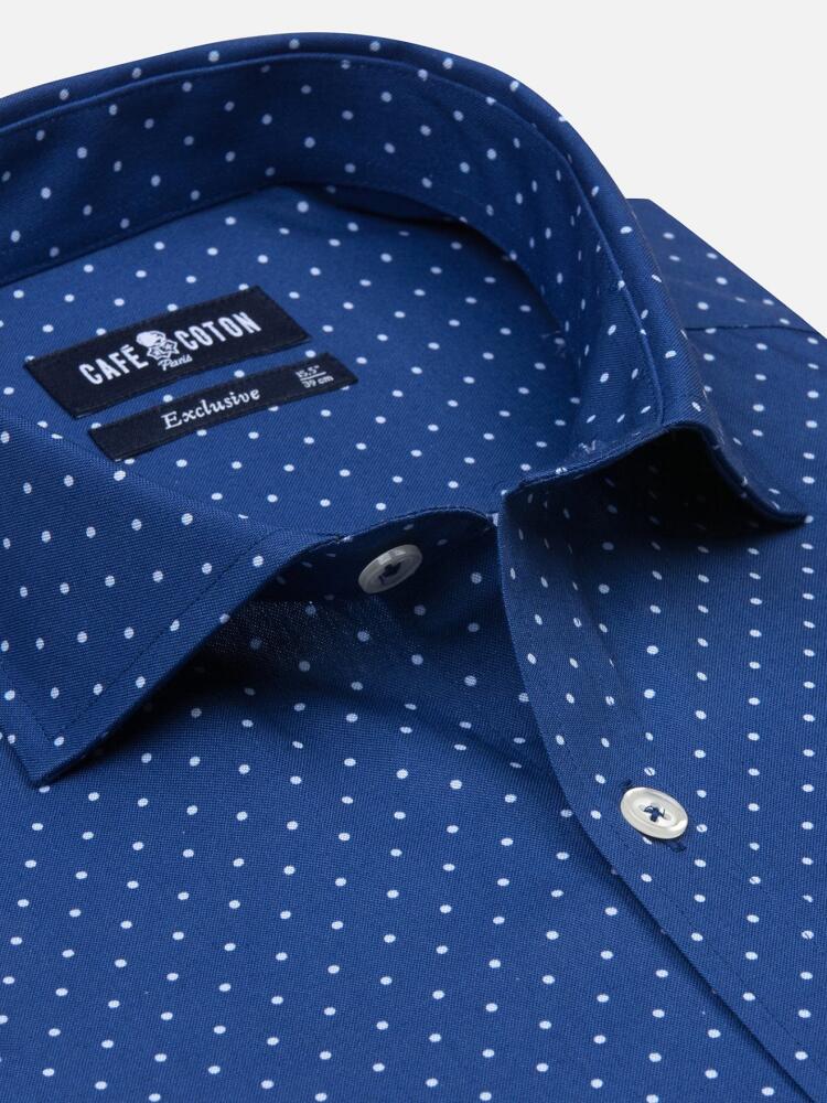 Blue spotted white popelin slim fit shirt