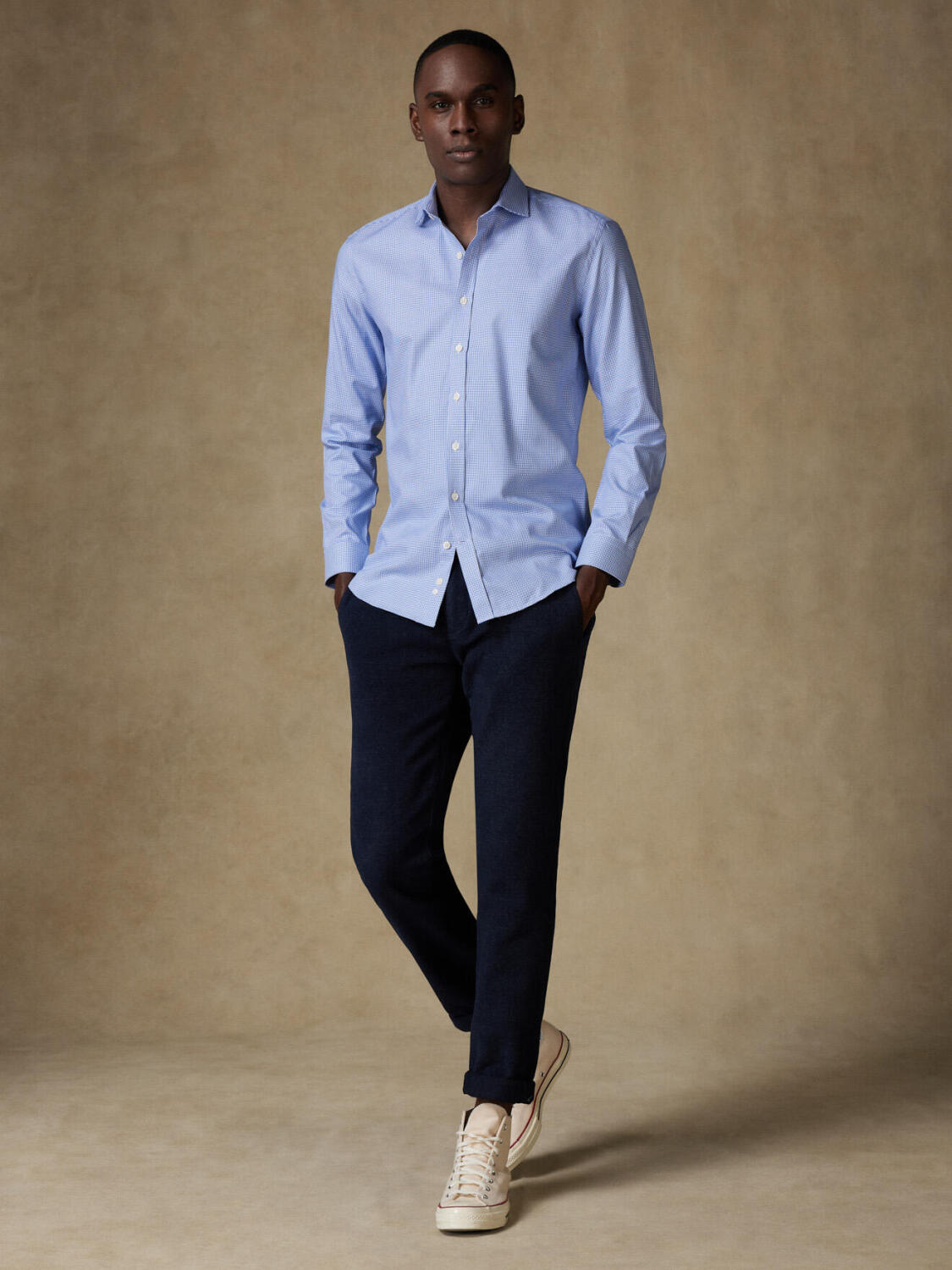 Tailliertes Hemd Landry aus blauem Vichykaro