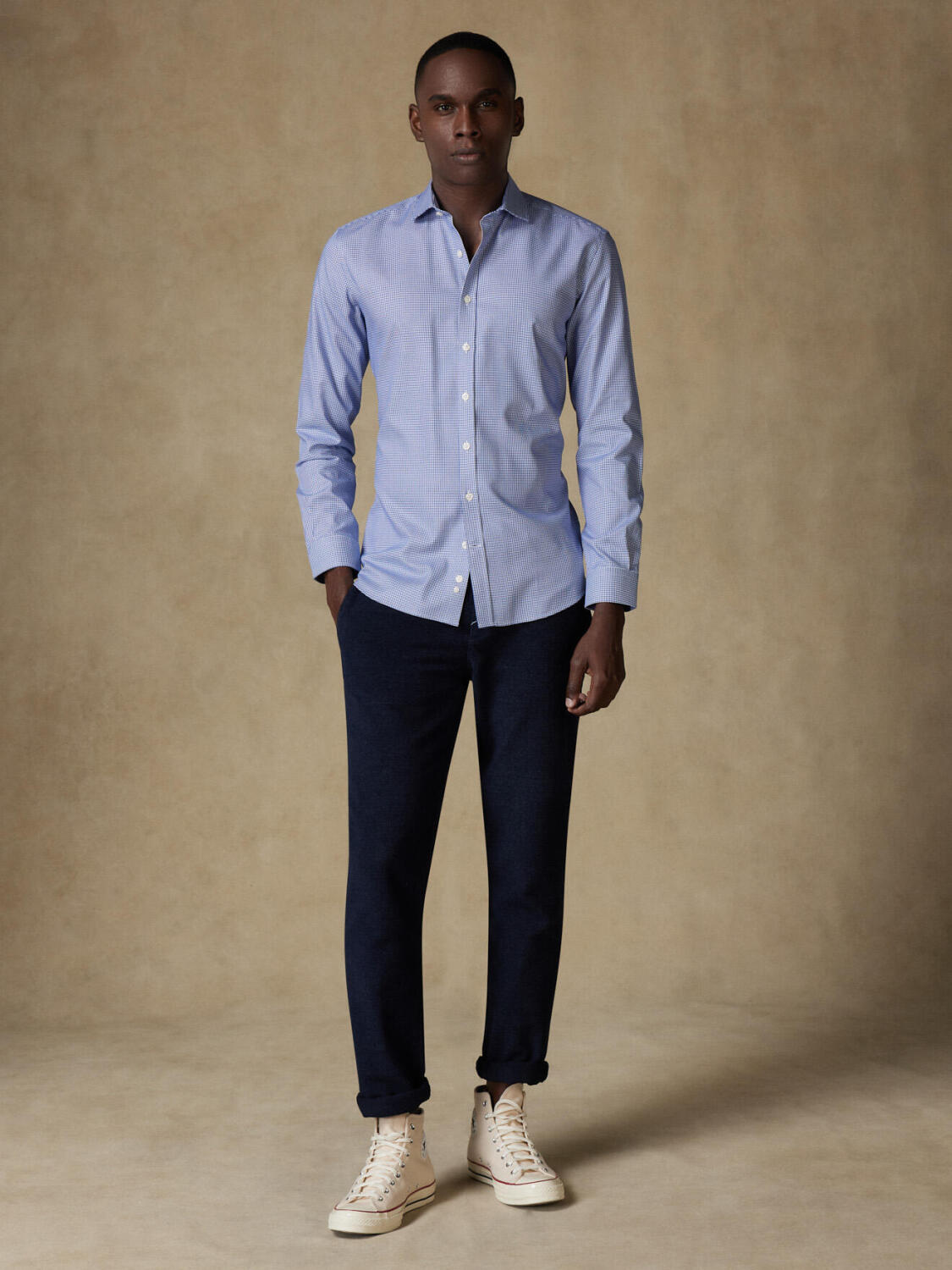 Camicia slim fit in percalle Landry Navy