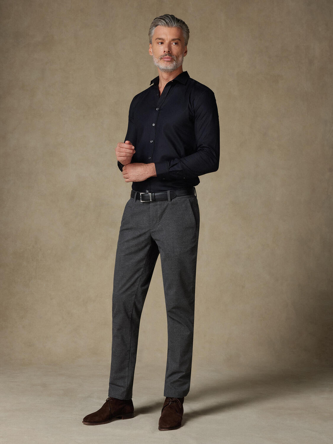 Camicia slim fit Leelan nera testurizzata