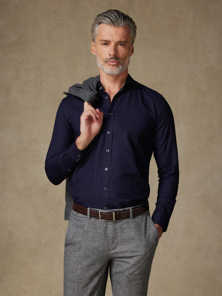 Leelan navy textured slim fit shirt