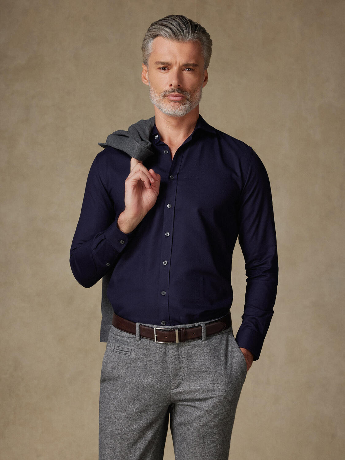 Camicia slim fit Leelan testurizzata blu navy