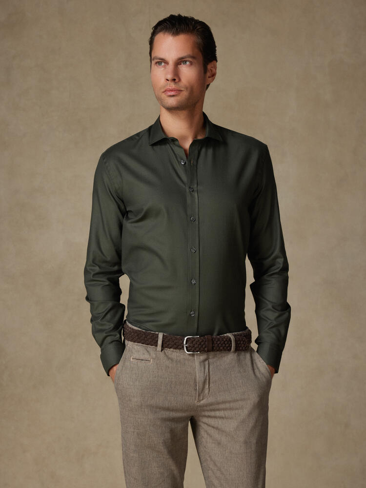 Leelan khaki texturiertes Hemd - Slim Fit