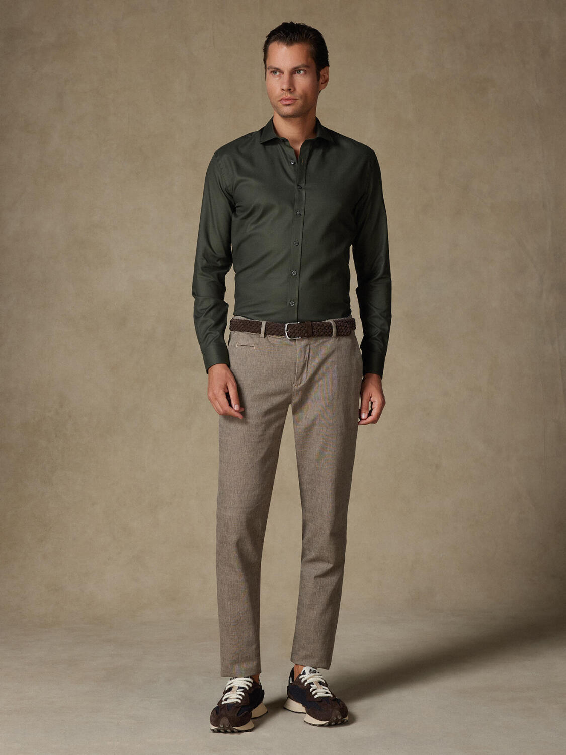 Camicia slim fit Leelan kaki testurizzata