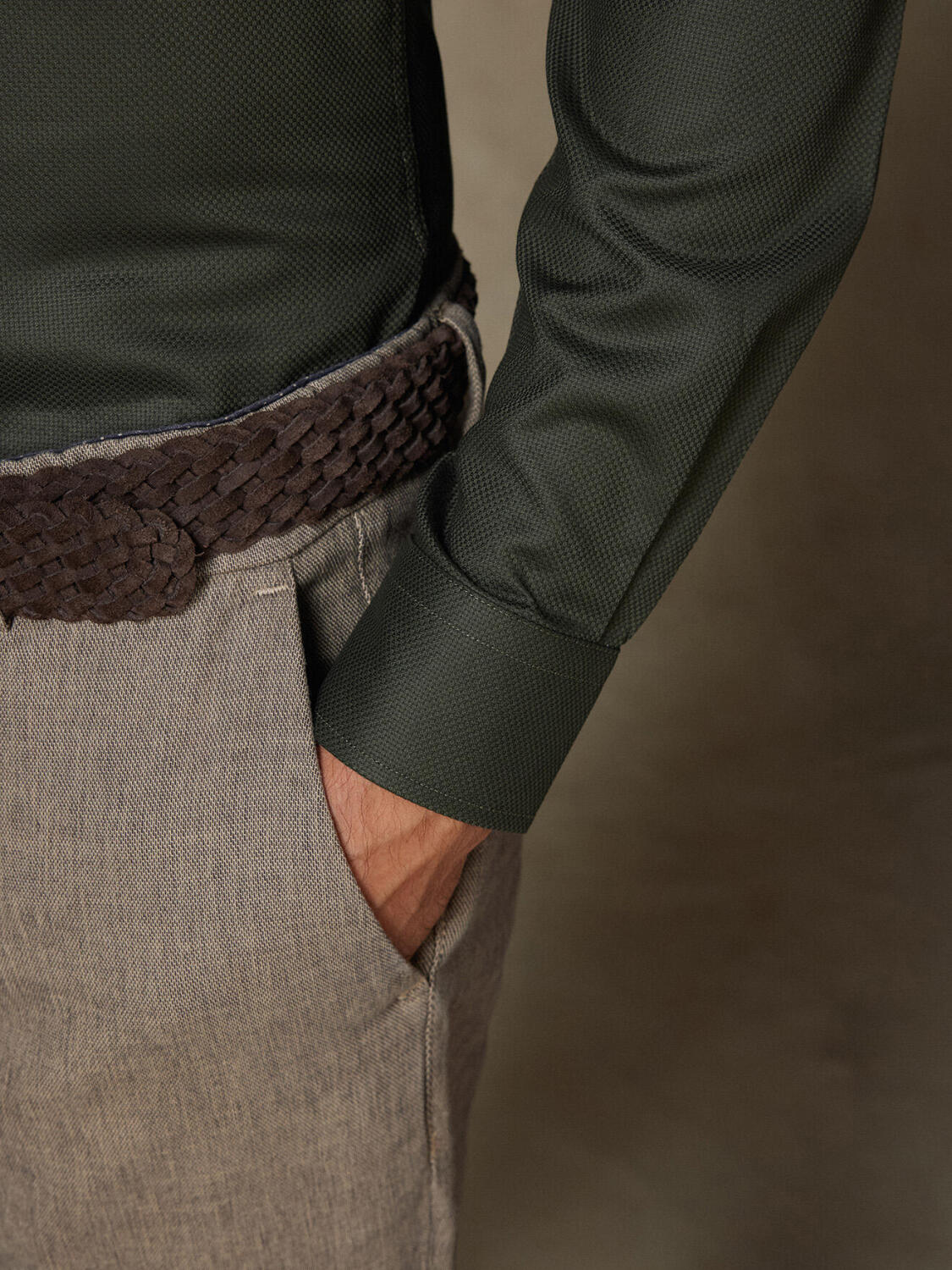 Camicia slim fit Leelan kaki testurizzata