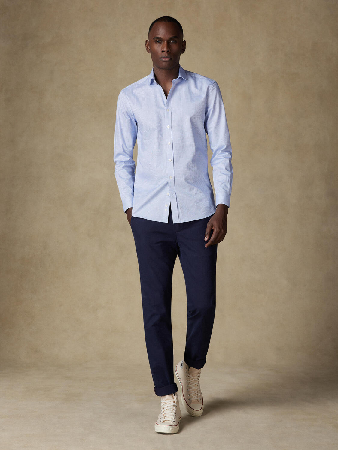 Overhemd slim Lenny met ruitjes blauw