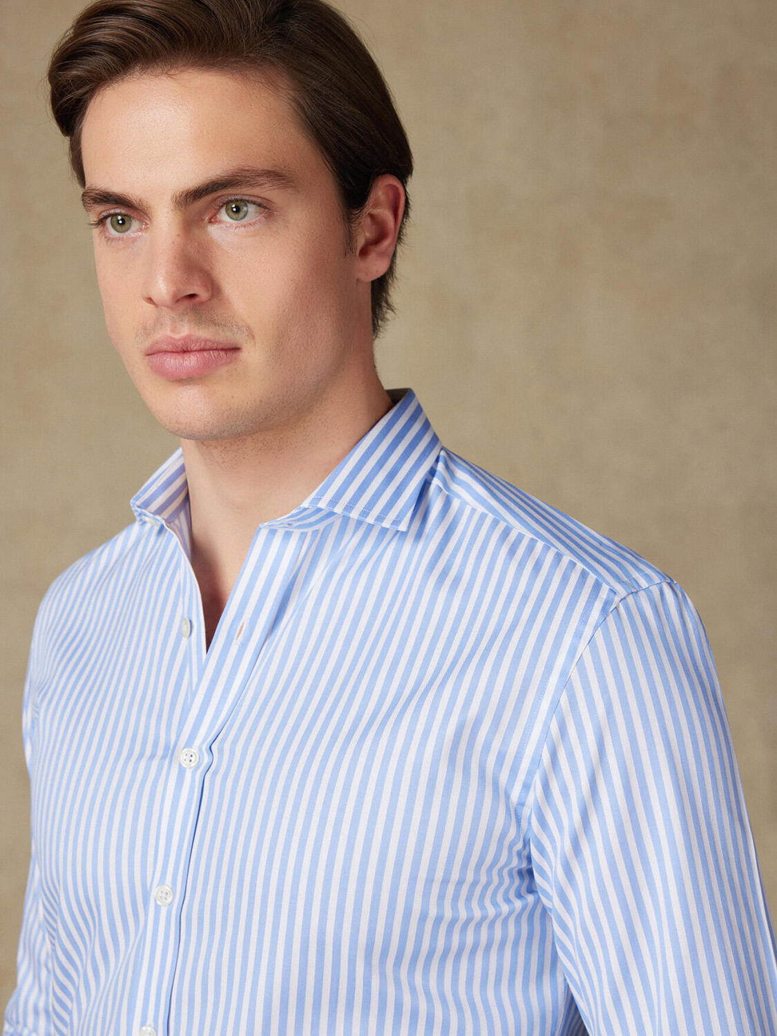 Camicia Lino a righe celesti - Slim Fit