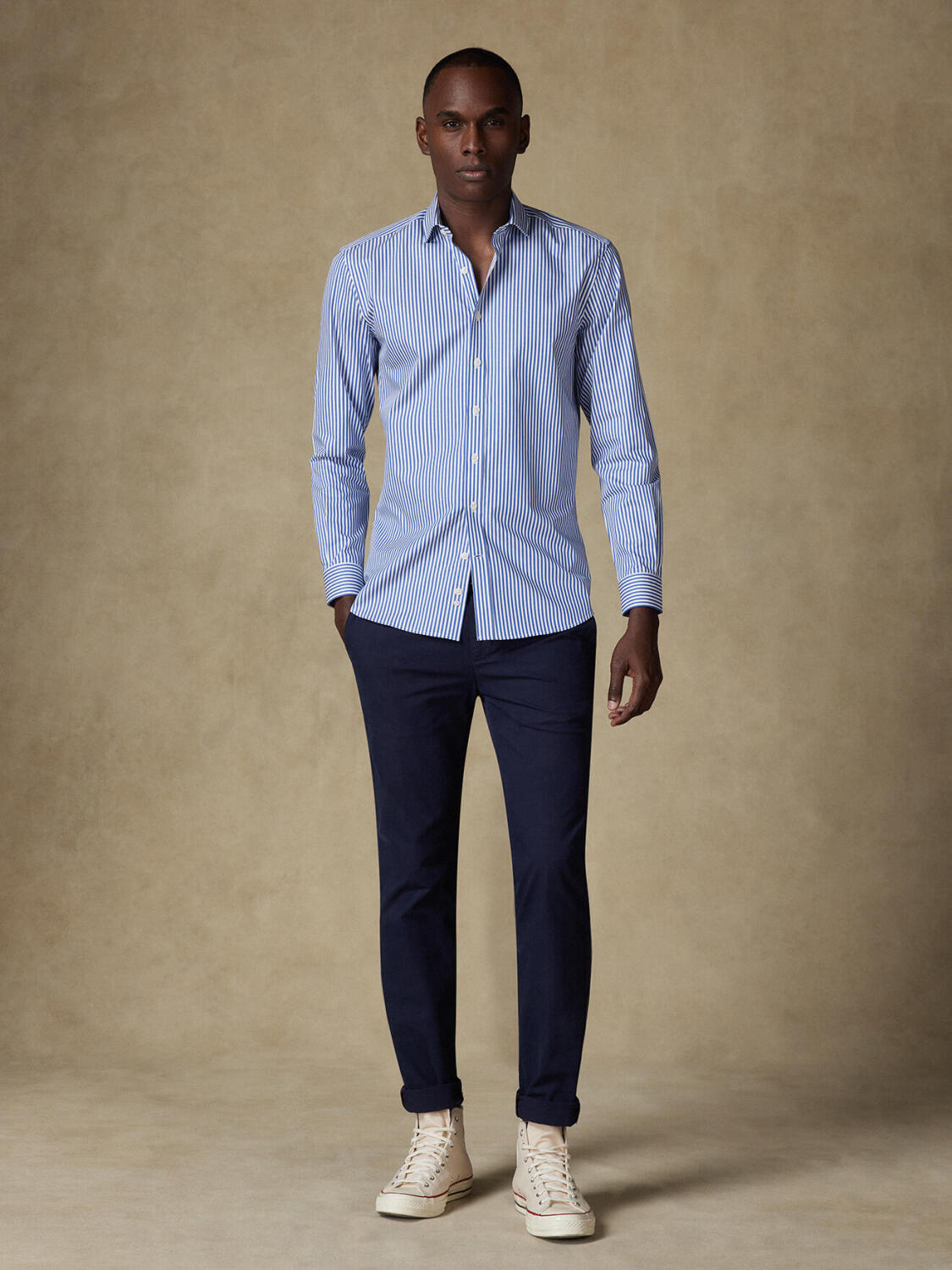 Camicia Lino a righe navy - Slim Fit