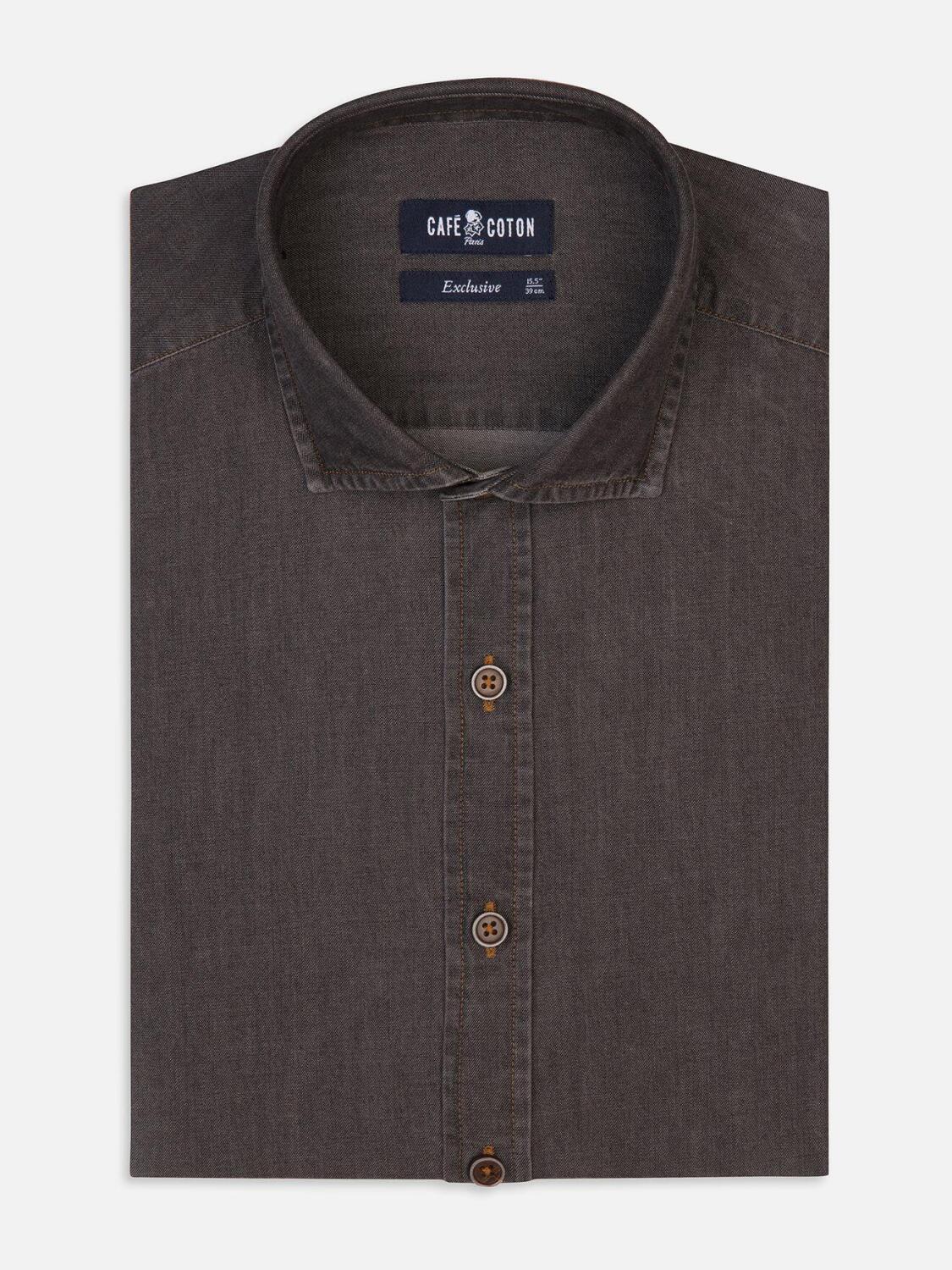 Chemise cintr&eacute;e Lou en denim anthracite