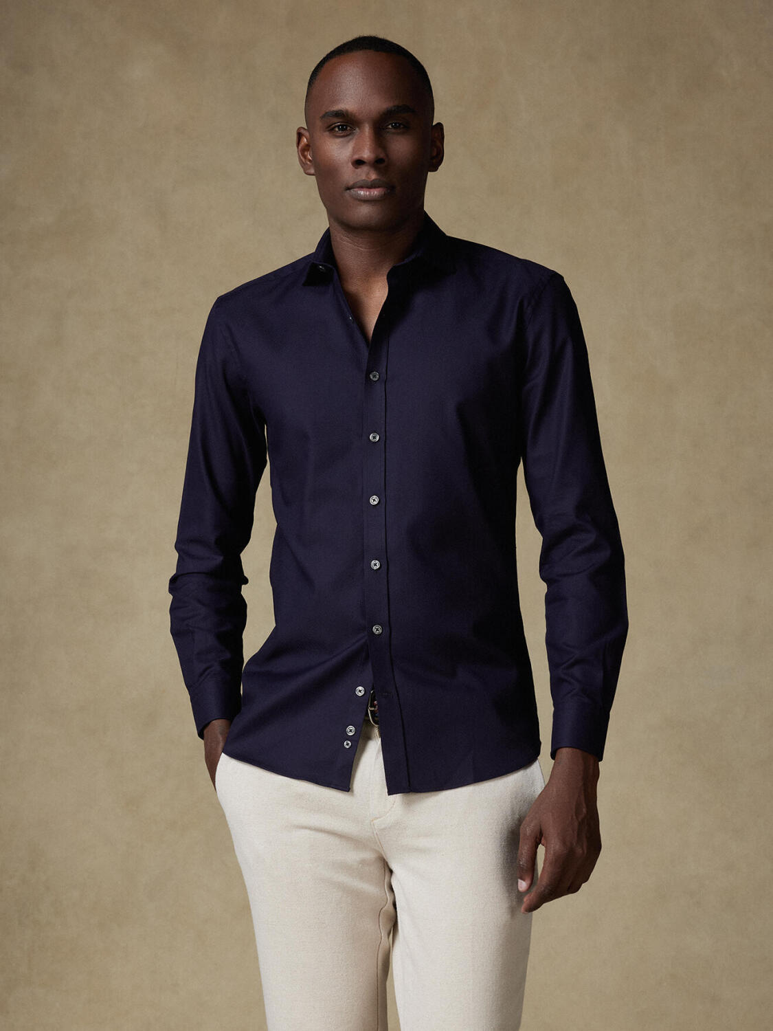 Overhemd slim Mike met structuur marineblauw