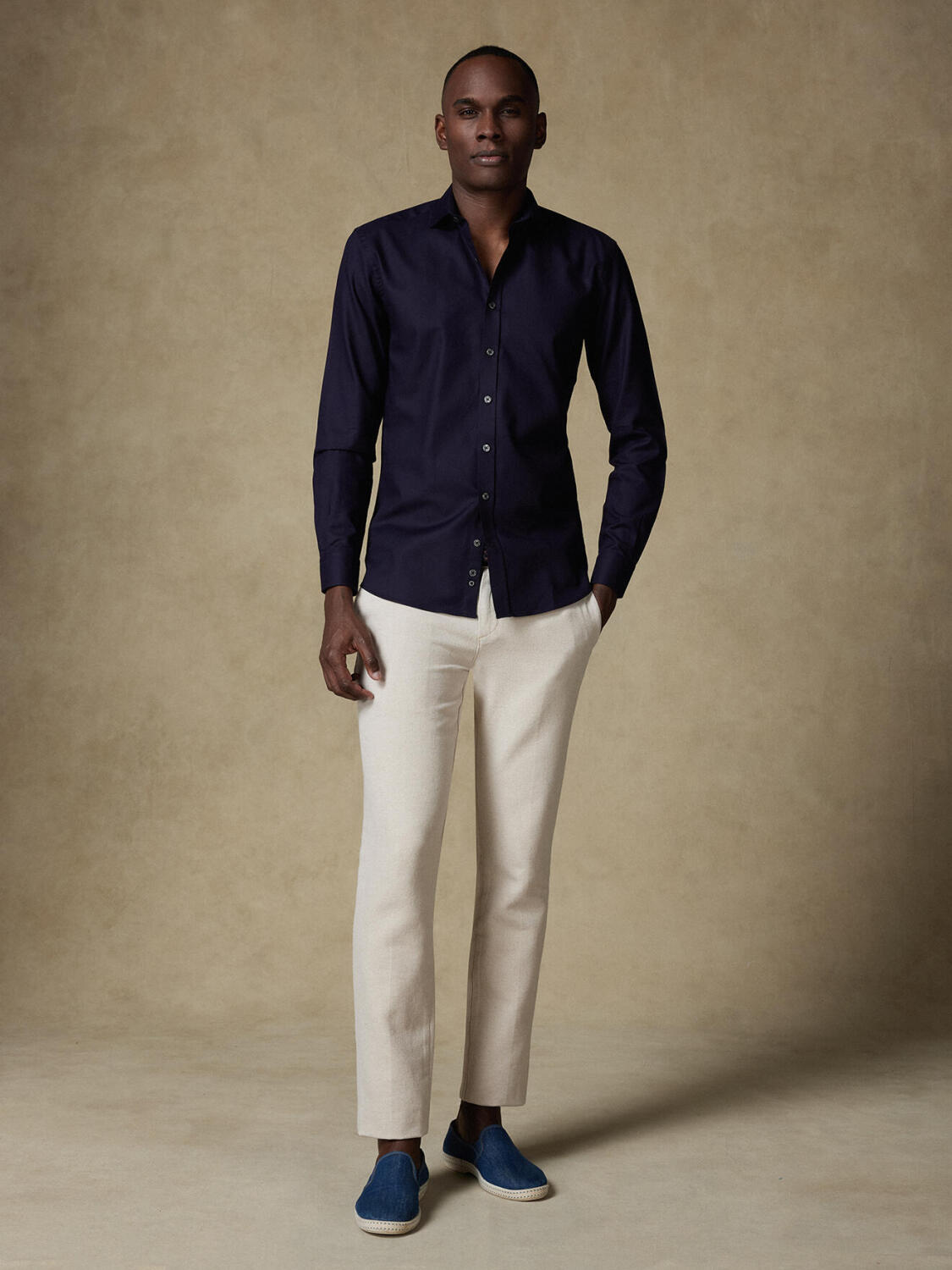 Overhemd slim Mike met structuur marineblauw