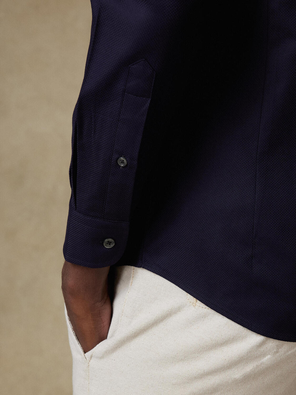 Overhemd slim Mike met structuur marineblauw