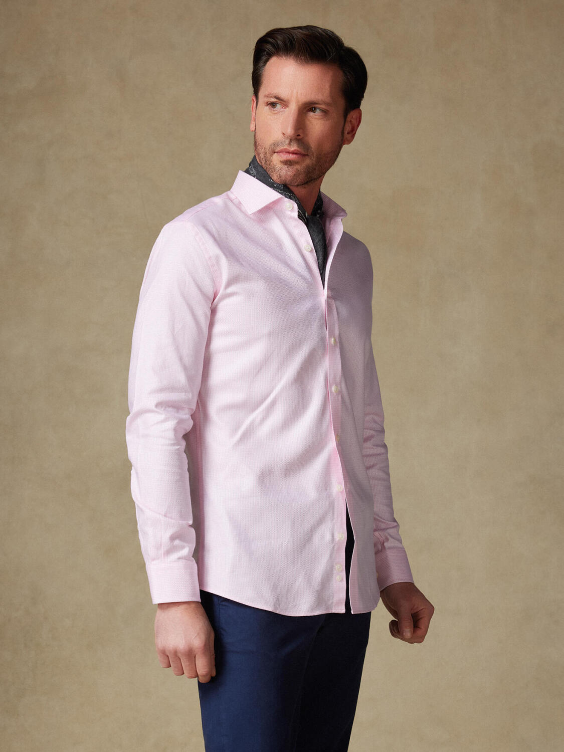 Camicia slim Miles in natté rosa