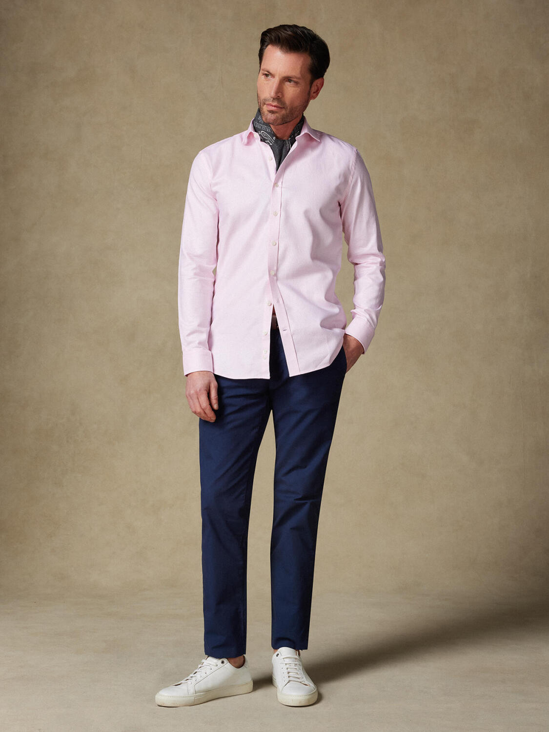 Camicia slim Miles in natté rosa