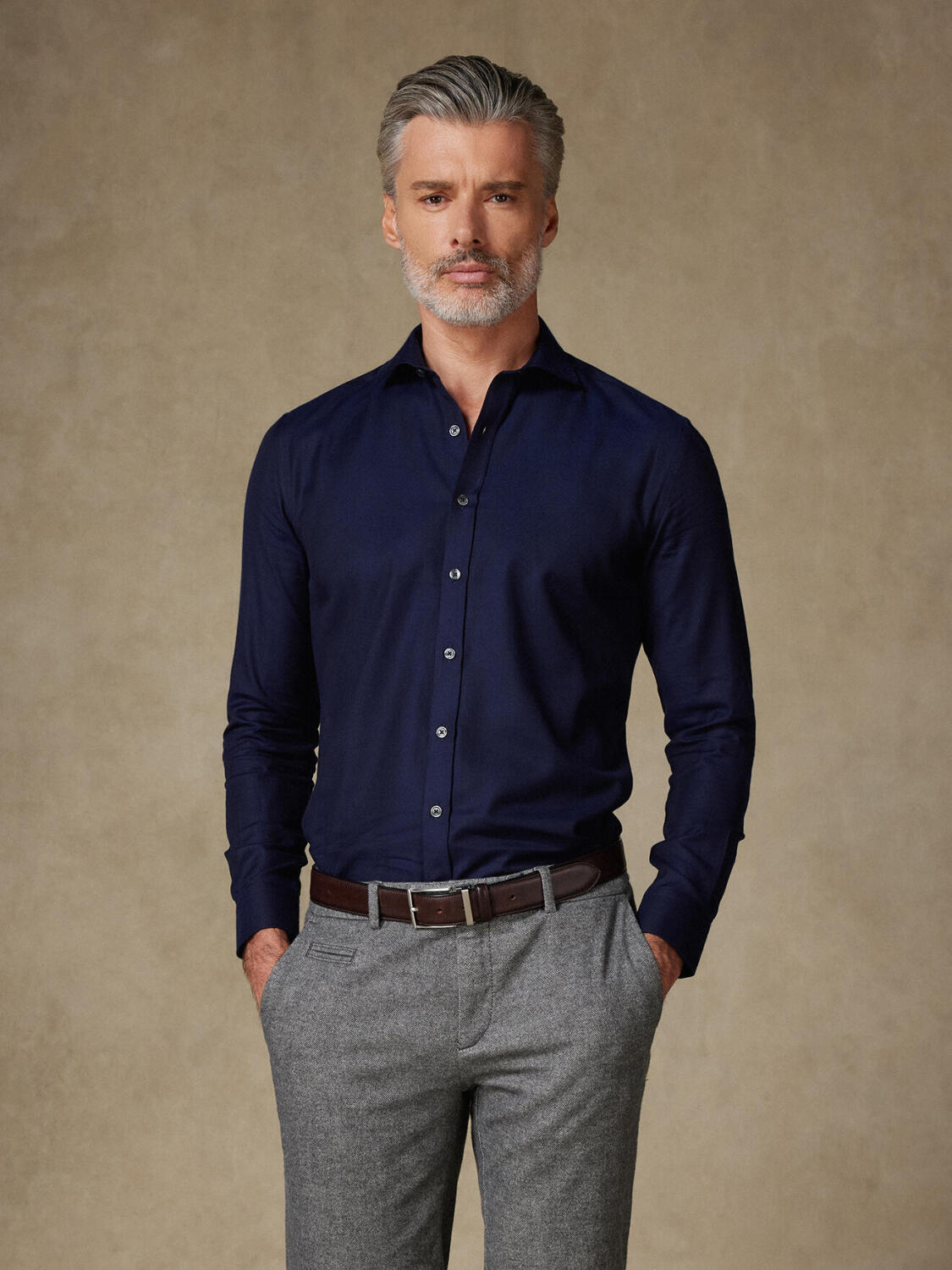 Camicia slim fit in flanella Mitch navy