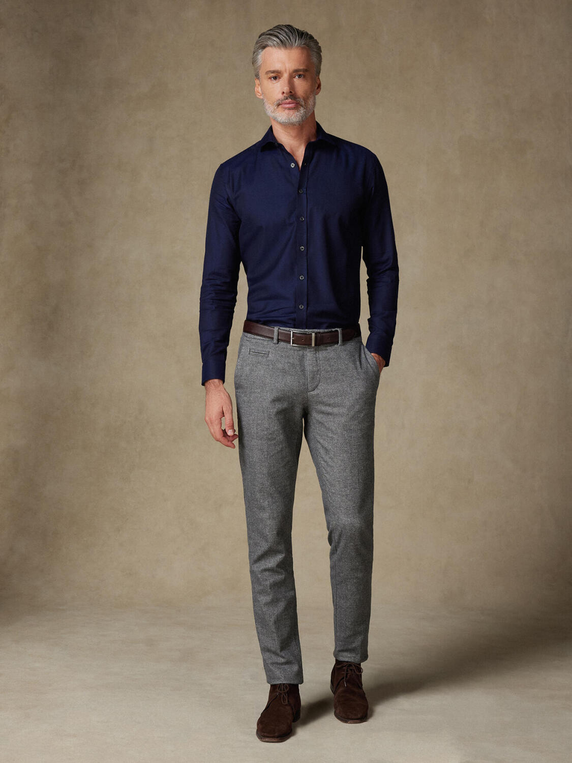 Camicia slim fit in flanella Mitch navy