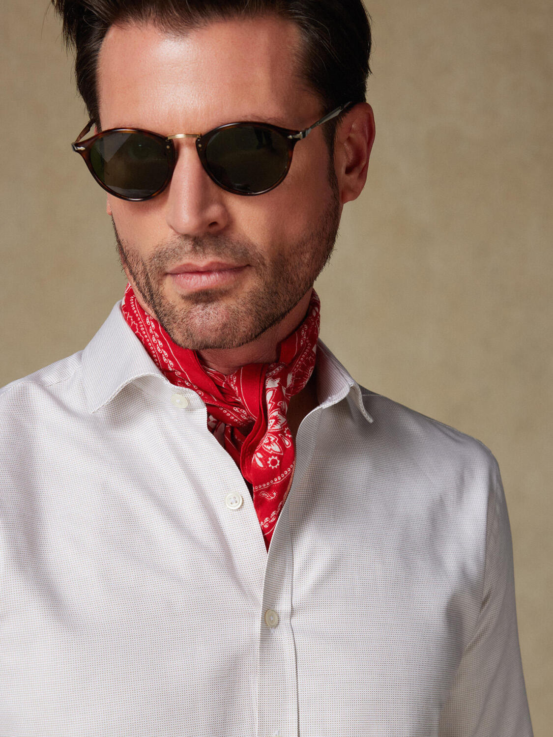 Basketweave slim fit shirt sand