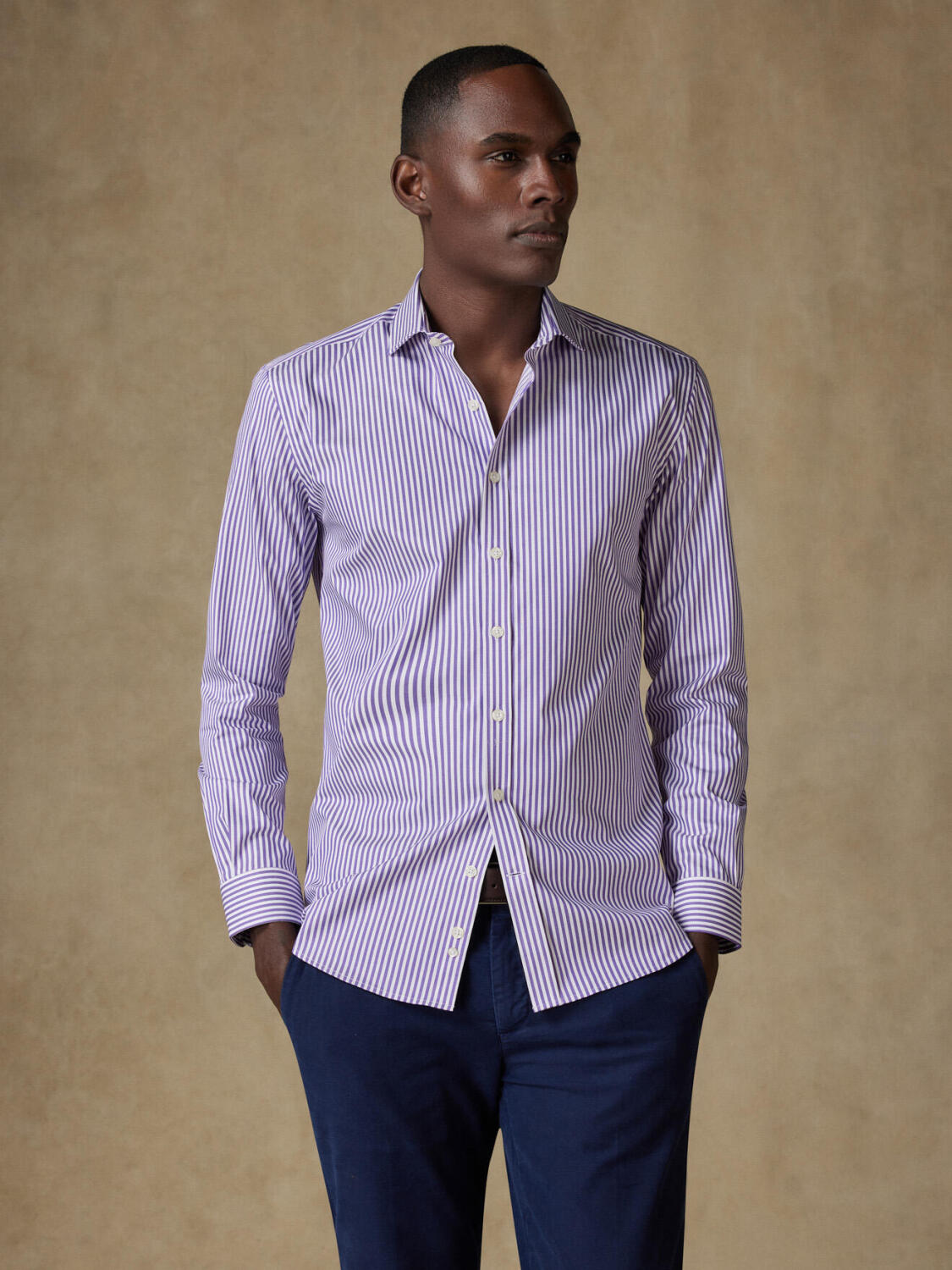 Chemise cintrée Nick à rayures parme