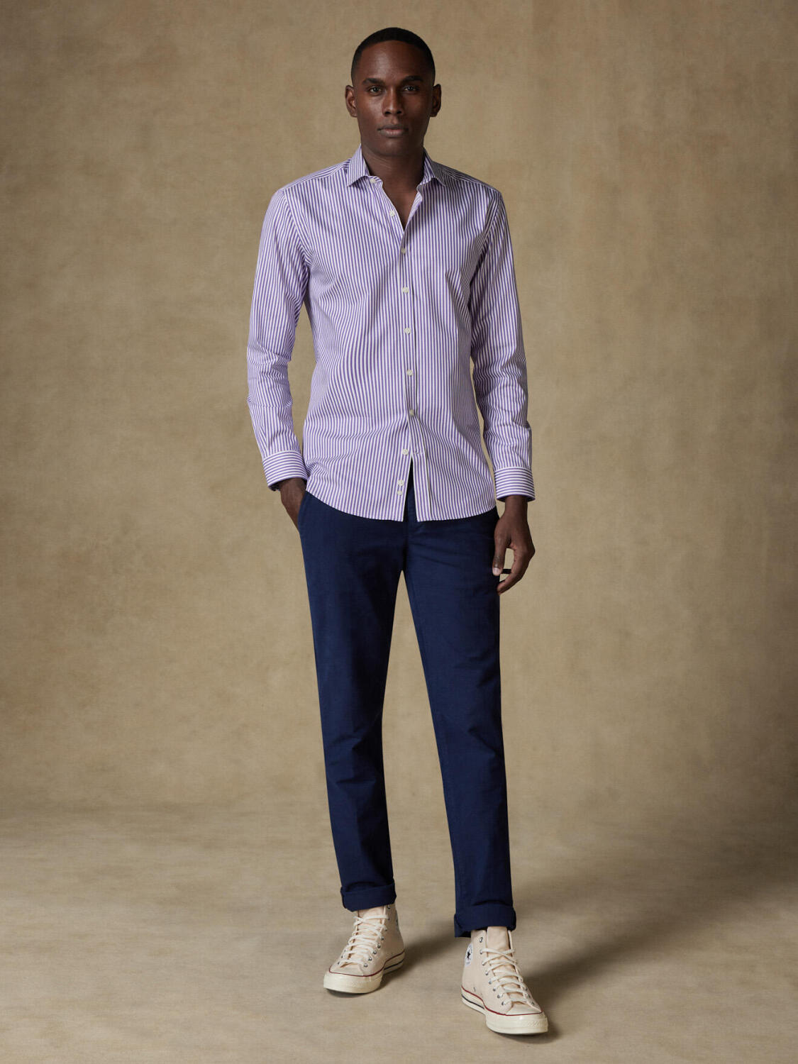 Chemise cintrée Nick à rayures parme