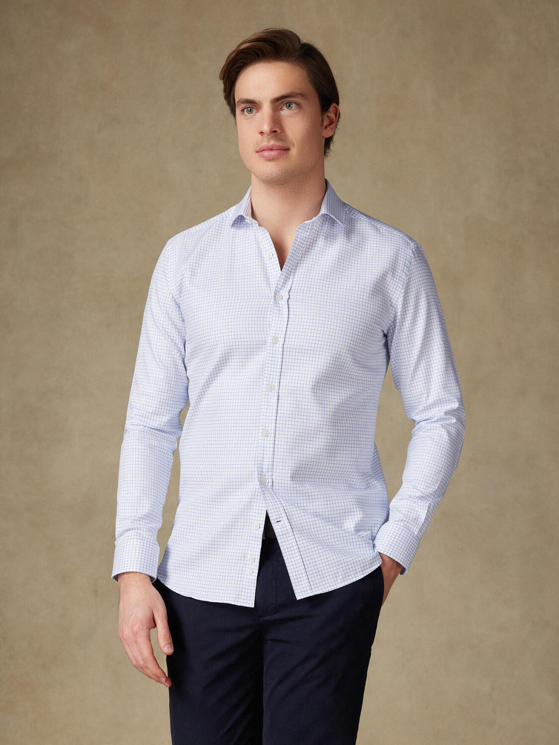Camicia slim fit a quadri blu Oleg