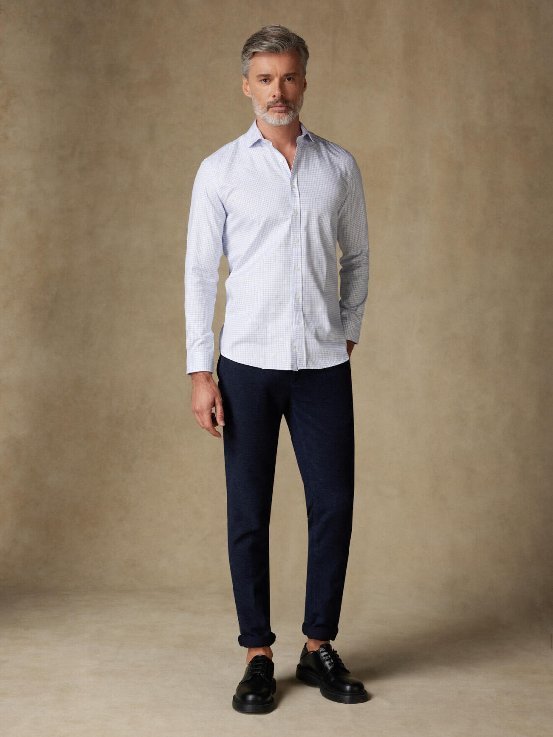 Chemise cintrée Oleg à carreaux bleus