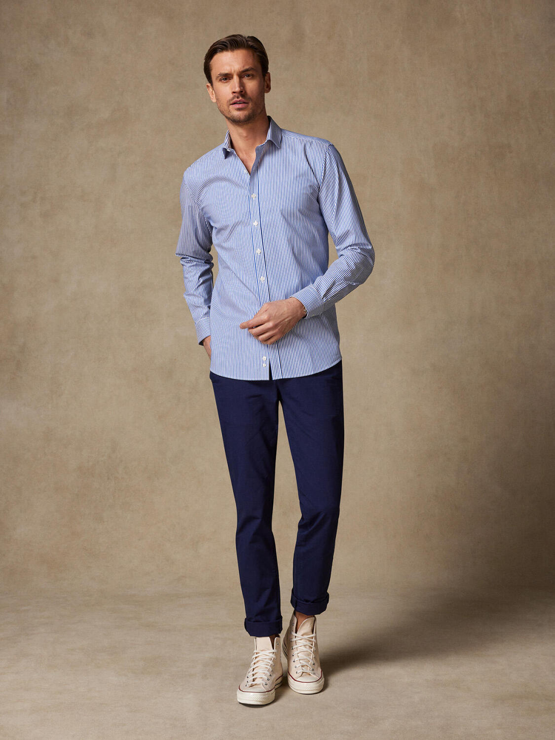 Chemise cintrée Oscar à rayures marine