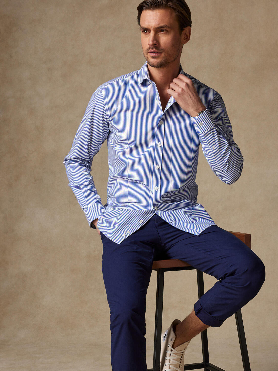 Chemise cintrée Oscar à rayures marine