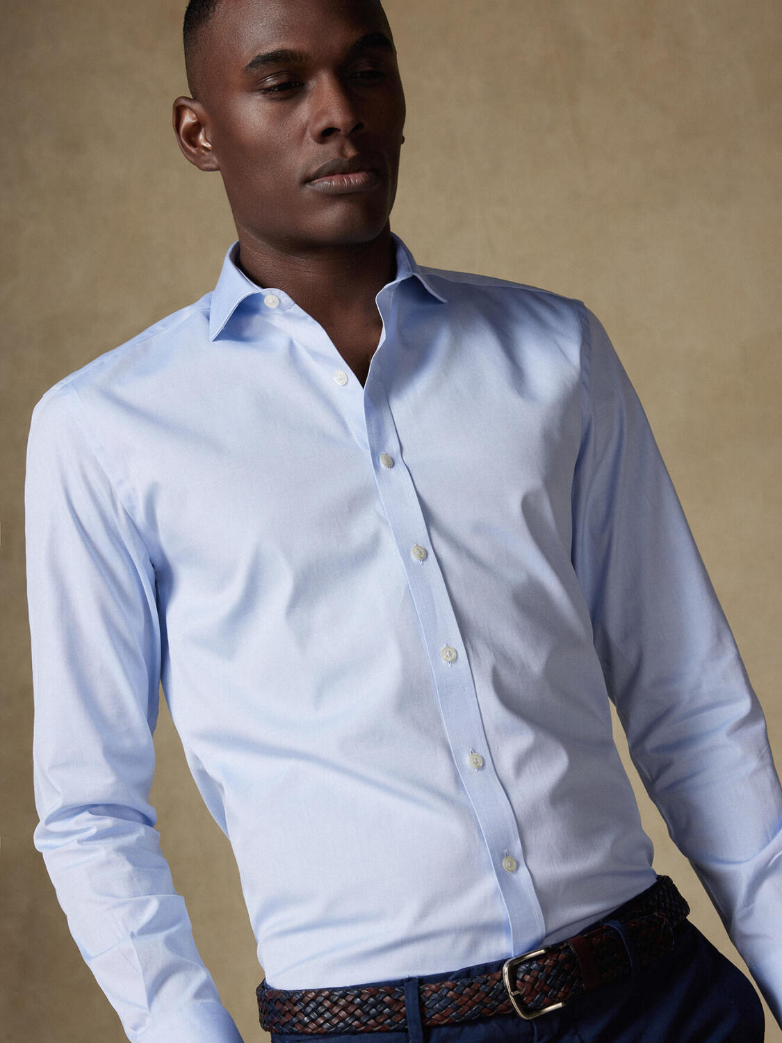 Camicia slim fit punta di spillo cielo