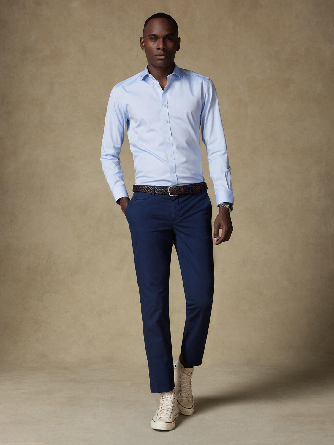 Camicia slim fit punta di spillo cielo