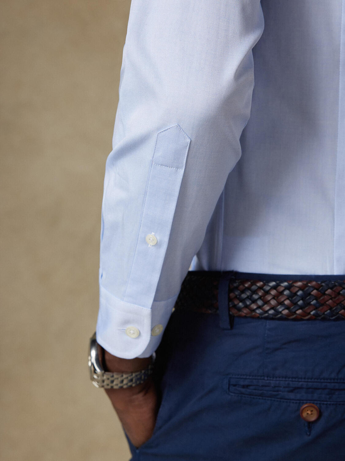 Camicia slim fit punta di spillo cielo